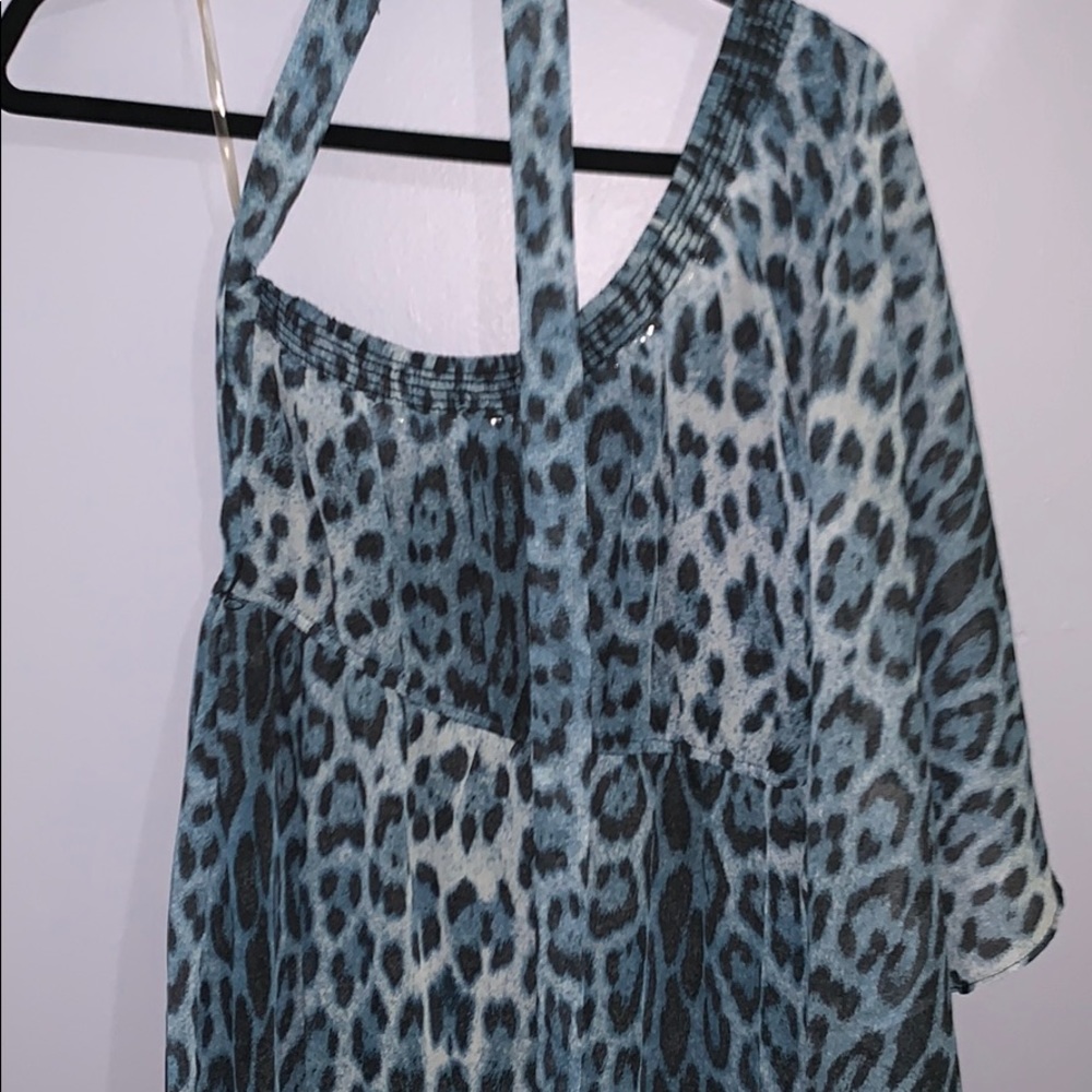Beautiful one shouldered blue leopard mini dress